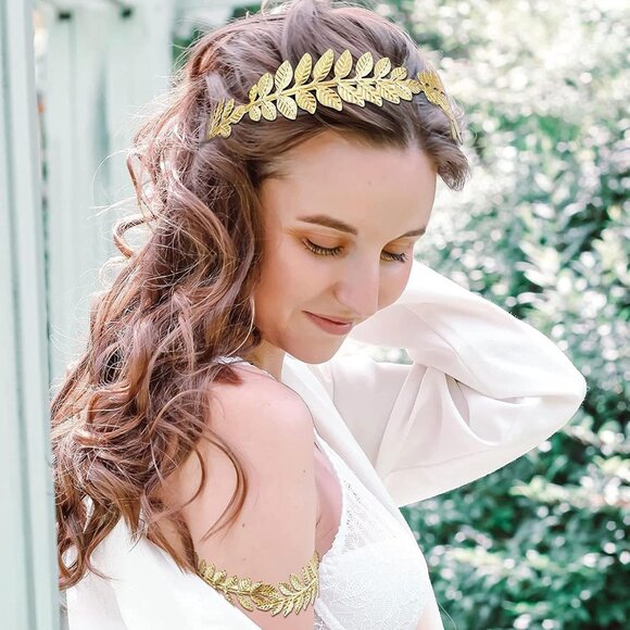 Greek Goddess Costume Accessories Set with Gold Leaf Crown Waist Chain Jewelry - Picture 2 of 6